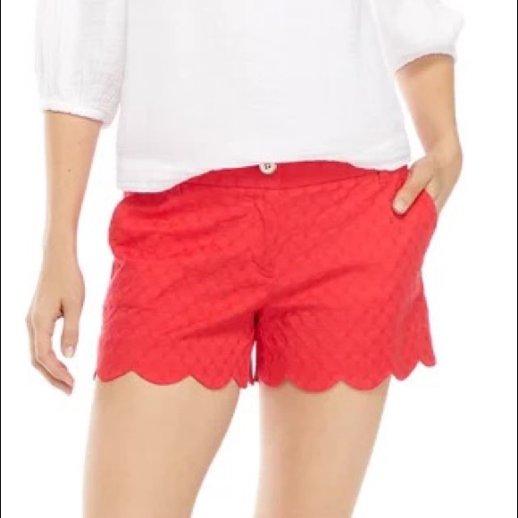 crown & ivy Pants - {Crown & Ivy} Women’s Shelby Scalloped Shorts Red Size 2 EUC CUTE!!